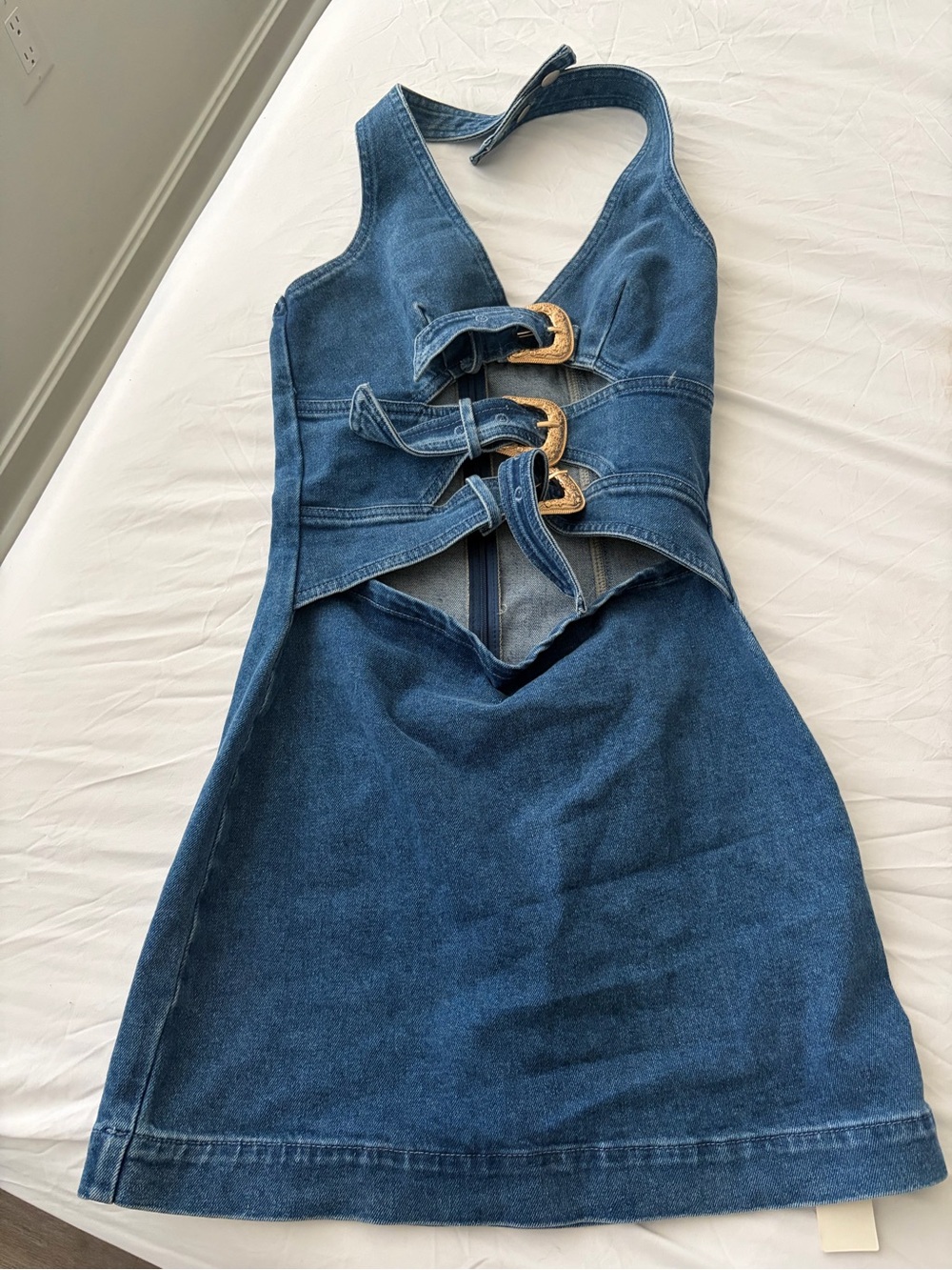 Commense Denim Buckle Mini Dress - Blue